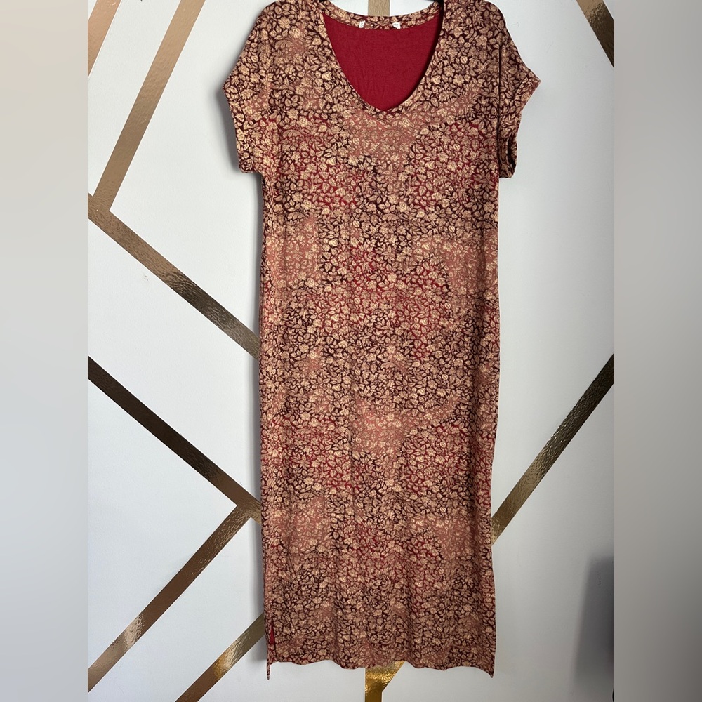 PERUVIAN CONNECTION Red Floral Pima Cotton Maxi Dress - new never worn